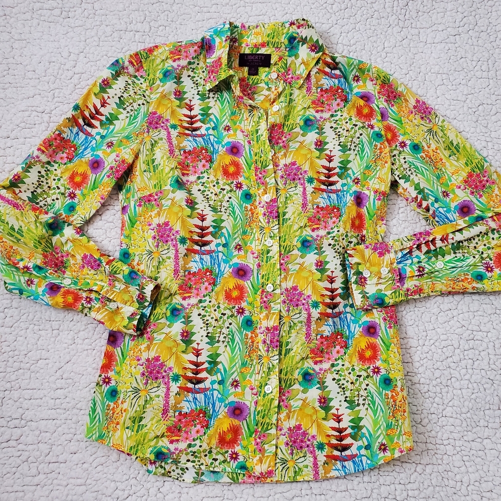 J.Crew Liberty Cotton Floral Button Down Size 0 Semi-Sheer - Picture 2 of 14